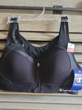 Champion Black Front-Zip High Support Sports Bra